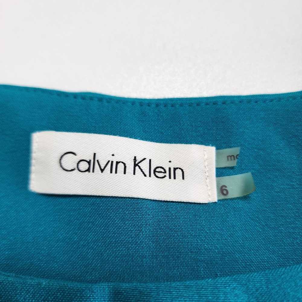 Calvin Klein Womens Teal Sleeveless Sheath Dress w Gold Side Zip Accents Size 6 - Picture 5 of 13
